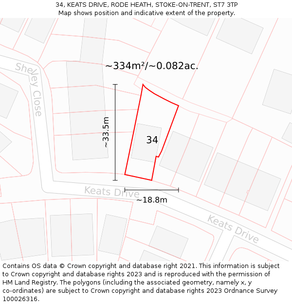 34, KEATS DRIVE, RODE HEATH, STOKE-ON-TRENT, ST7 3TP: Plot and title map