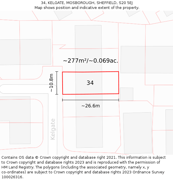 34, KELGATE, MOSBOROUGH, SHEFFIELD, S20 5EJ: Plot and title map