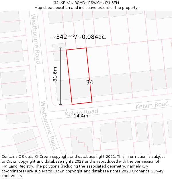 34, KELVIN ROAD, IPSWICH, IP1 5EH: Plot and title map