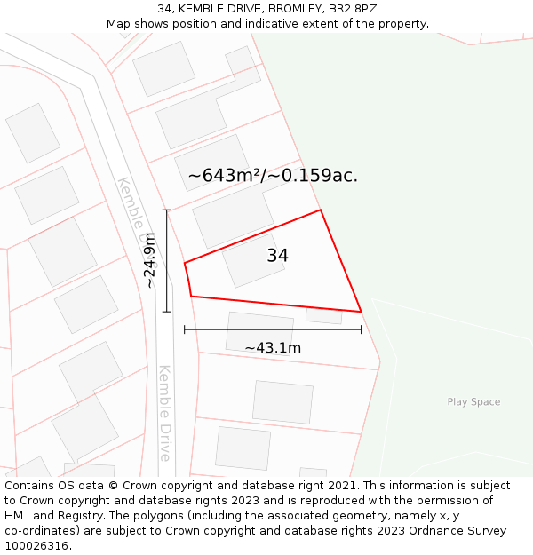 34, KEMBLE DRIVE, BROMLEY, BR2 8PZ: Plot and title map