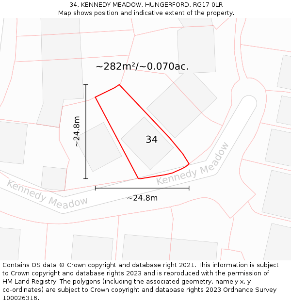 34, KENNEDY MEADOW, HUNGERFORD, RG17 0LR: Plot and title map