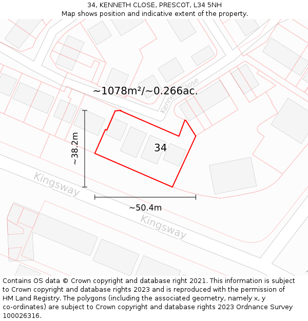 34, KENNETH CLOSE, PRESCOT, L34 5NH: Plot and title map