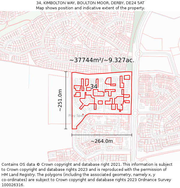 34, KIMBOLTON WAY, BOULTON MOOR, DERBY, DE24 5AT: Plot and title map