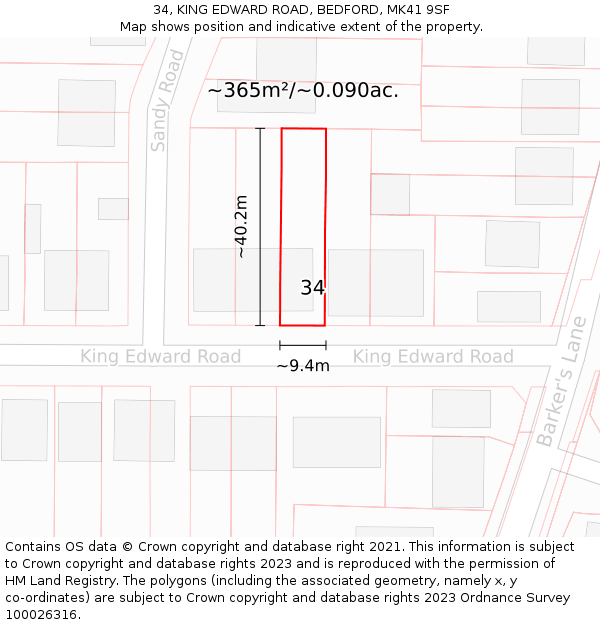 34, KING EDWARD ROAD, BEDFORD, MK41 9SF: Plot and title map