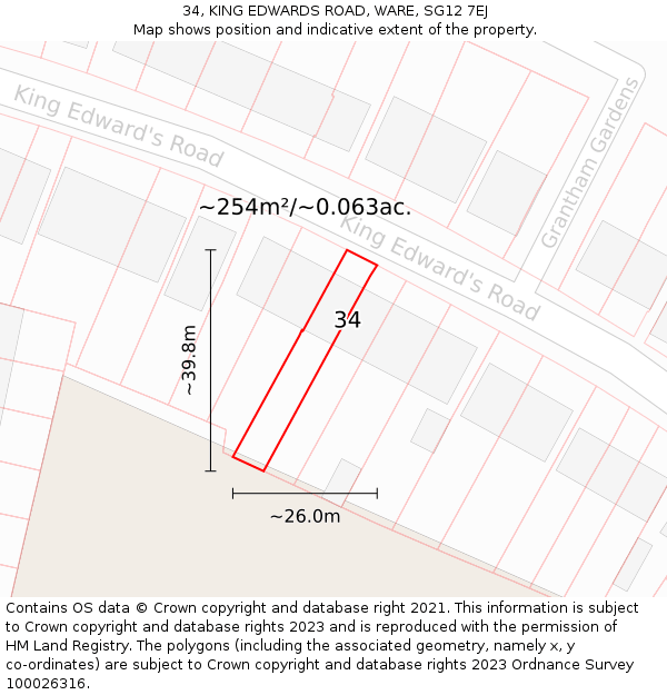 34, KING EDWARDS ROAD, WARE, SG12 7EJ: Plot and title map