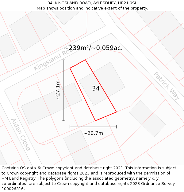 34, KINGSLAND ROAD, AYLESBURY, HP21 9SL: Plot and title map