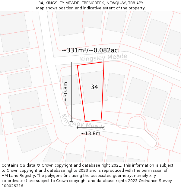 34, KINGSLEY MEADE, TRENCREEK, NEWQUAY, TR8 4PY: Plot and title map