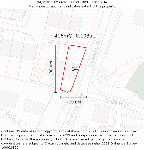 34, KINGSLEY PARK, WHITCHURCH, RG28 7HA: Plot and title map