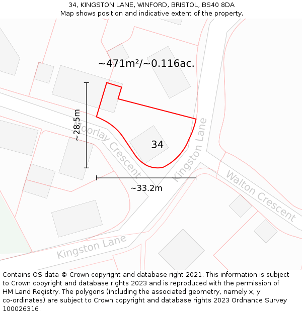 34, KINGSTON LANE, WINFORD, BRISTOL, BS40 8DA: Plot and title map
