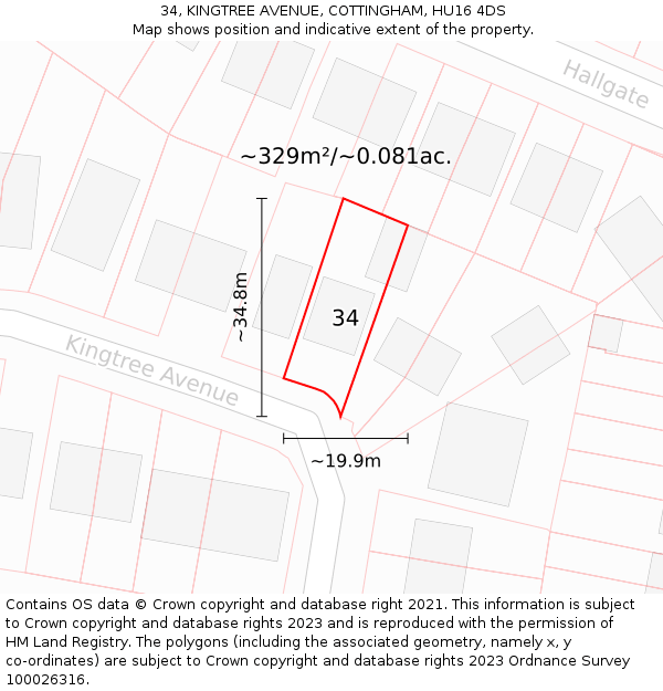 34, KINGTREE AVENUE, COTTINGHAM, HU16 4DS: Plot and title map