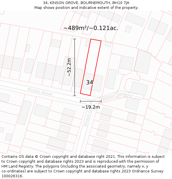 34, KINSON GROVE, BOURNEMOUTH, BH10 7JA: Plot and title map