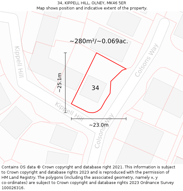 34, KIPPELL HILL, OLNEY, MK46 5ER: Plot and title map