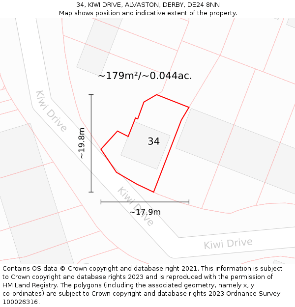 34, KIWI DRIVE, ALVASTON, DERBY, DE24 8NN: Plot and title map