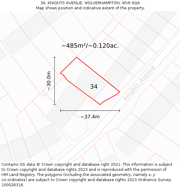 34, KNIGHTS AVENUE, WOLVERHAMPTON, WV6 9QA: Plot and title map