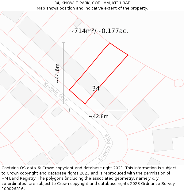 34, KNOWLE PARK, COBHAM, KT11 3AB: Plot and title map