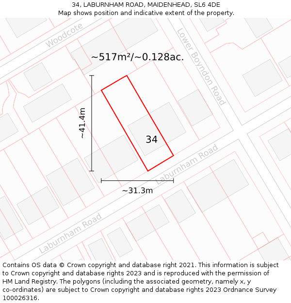 34, LABURNHAM ROAD, MAIDENHEAD, SL6 4DE: Plot and title map