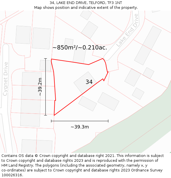 34, LAKE END DRIVE, TELFORD, TF3 1NT: Plot and title map