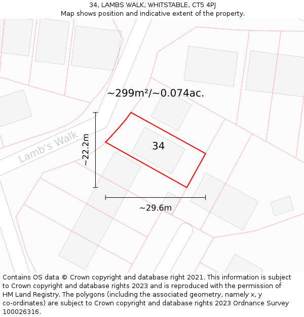 34, LAMBS WALK, WHITSTABLE, CT5 4PJ: Plot and title map