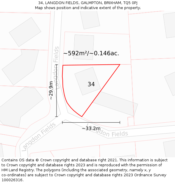 34, LANGDON FIELDS, GALMPTON, BRIXHAM, TQ5 0PJ: Plot and title map