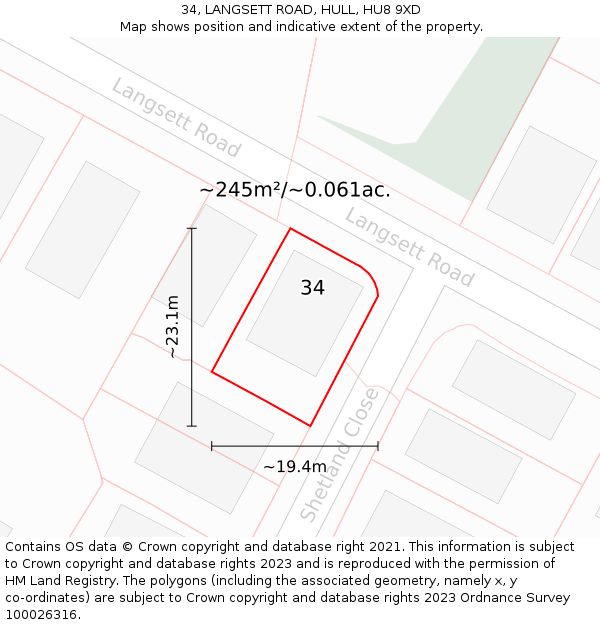 34, LANGSETT ROAD, HULL, HU8 9XD: Plot and title map