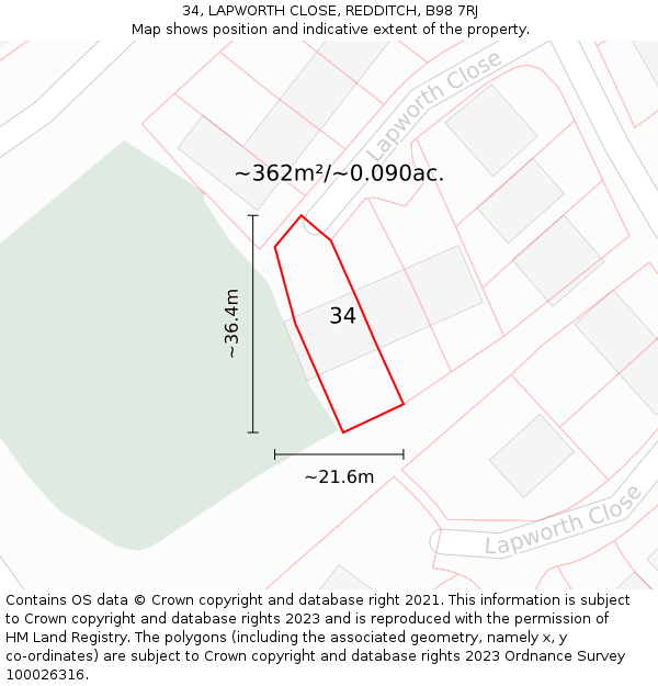 34, LAPWORTH CLOSE, REDDITCH, B98 7RJ: Plot and title map