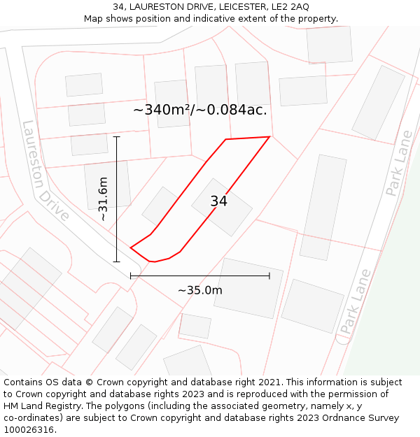 34, LAURESTON DRIVE, LEICESTER, LE2 2AQ: Plot and title map