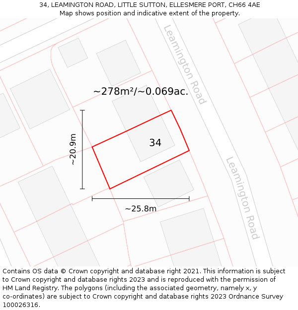 34, LEAMINGTON ROAD, LITTLE SUTTON, ELLESMERE PORT, CH66 4AE: Plot and title map