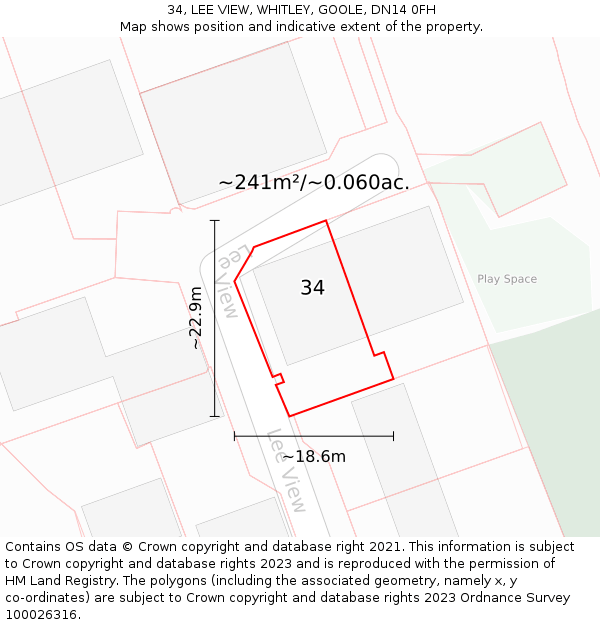 34, LEE VIEW, WHITLEY, GOOLE, DN14 0FH: Plot and title map