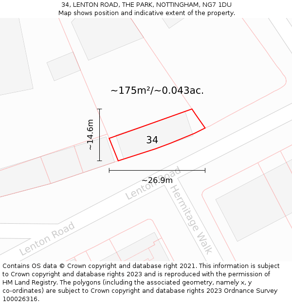 34, LENTON ROAD, THE PARK, NOTTINGHAM, NG7 1DU: Plot and title map
