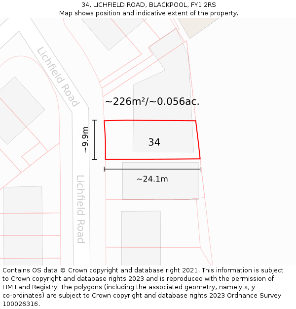 34, LICHFIELD ROAD, BLACKPOOL, FY1 2RS: Plot and title map