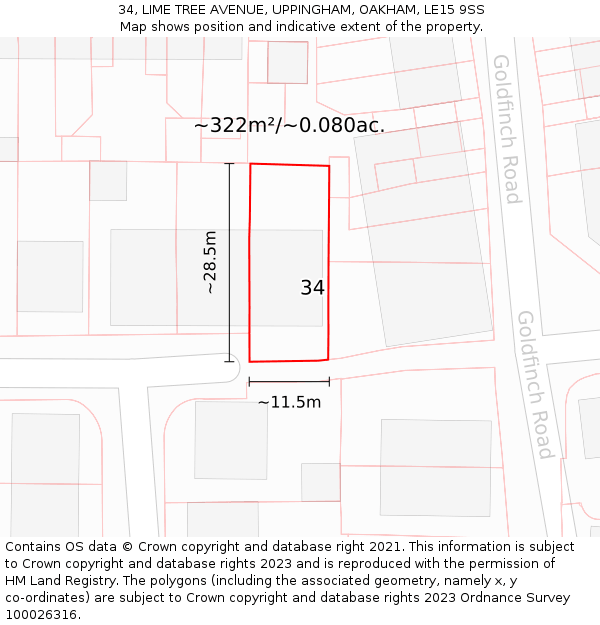 34, LIME TREE AVENUE, UPPINGHAM, OAKHAM, LE15 9SS: Plot and title map