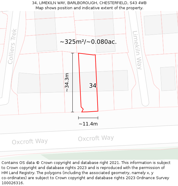 34, LIMEKILN WAY, BARLBOROUGH, CHESTERFIELD, S43 4WB: Plot and title map