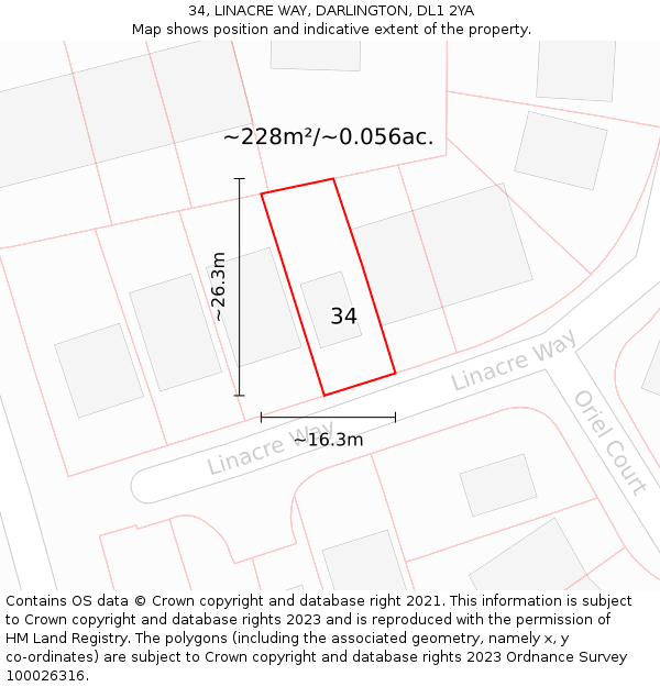 34, LINACRE WAY, DARLINGTON, DL1 2YA: Plot and title map
