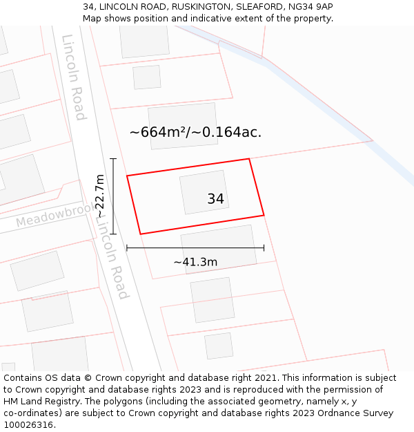 34, LINCOLN ROAD, RUSKINGTON, SLEAFORD, NG34 9AP: Plot and title map