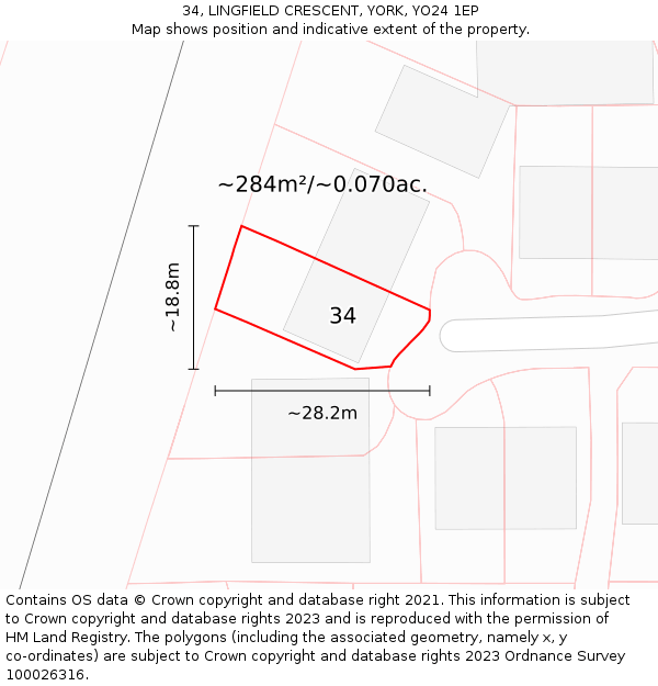34, LINGFIELD CRESCENT, YORK, YO24 1EP: Plot and title map