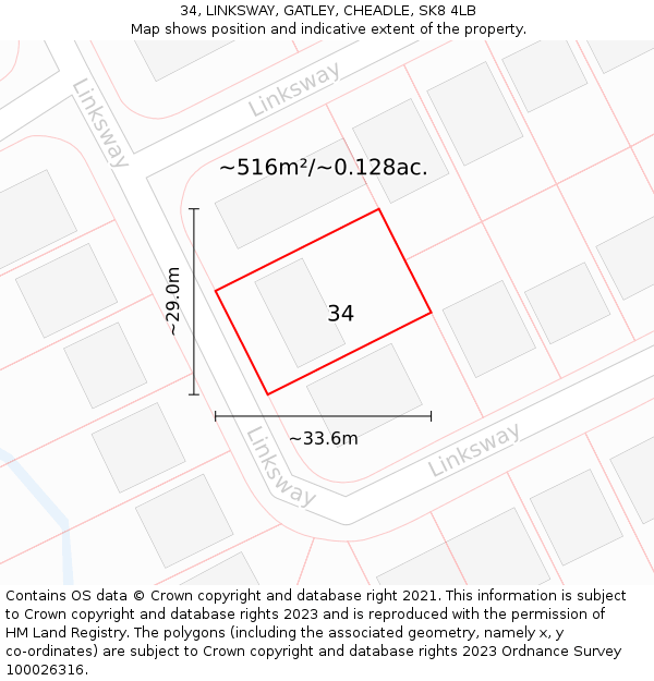 34, LINKSWAY, GATLEY, CHEADLE, SK8 4LB: Plot and title map