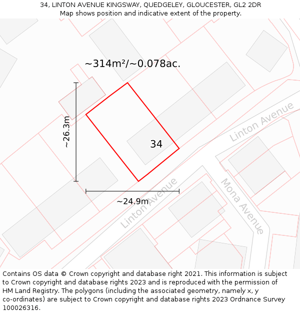 34, LINTON AVENUE KINGSWAY, QUEDGELEY, GLOUCESTER, GL2 2DR: Plot and title map
