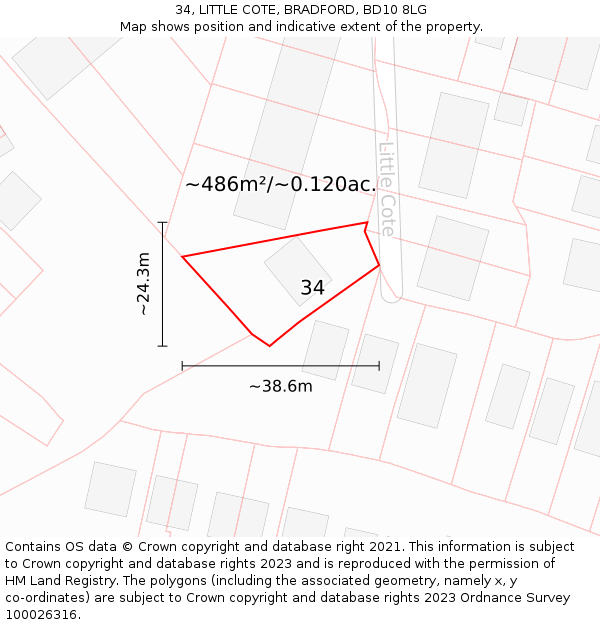 34, LITTLE COTE, BRADFORD, BD10 8LG: Plot and title map