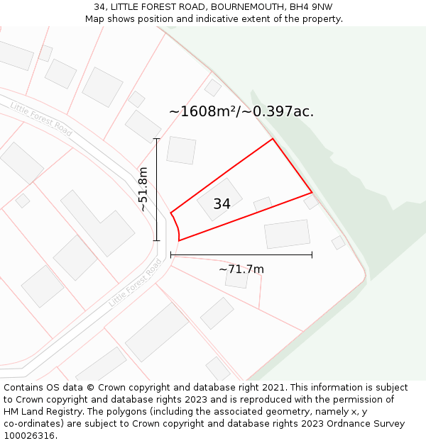 34, LITTLE FOREST ROAD, BOURNEMOUTH, BH4 9NW: Plot and title map