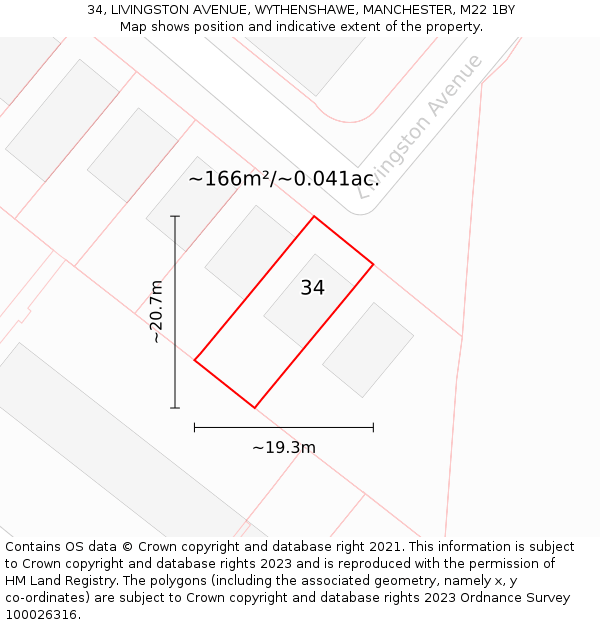 34, LIVINGSTON AVENUE, WYTHENSHAWE, MANCHESTER, M22 1BY: Plot and title map