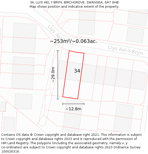 34, LLYS AEL Y BRYN, BIRCHGROVE, SWANSEA, SA7 0HB: Plot and title map