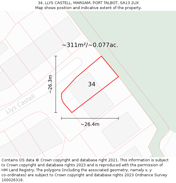 34, LLYS CASTELL, MARGAM, PORT TALBOT, SA13 2UX: Plot and title map