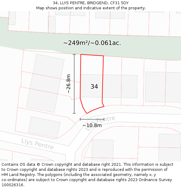 34, LLYS PENTRE, BRIDGEND, CF31 5DY: Plot and title map