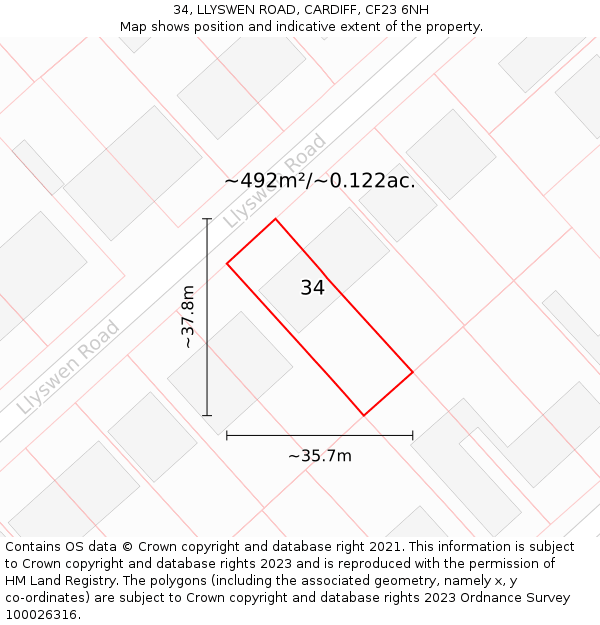 34, LLYSWEN ROAD, CARDIFF, CF23 6NH: Plot and title map