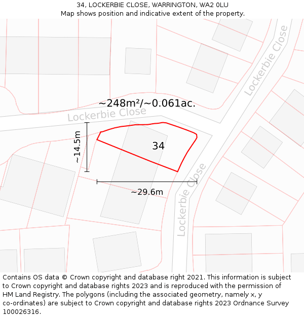 34, LOCKERBIE CLOSE, WARRINGTON, WA2 0LU: Plot and title map