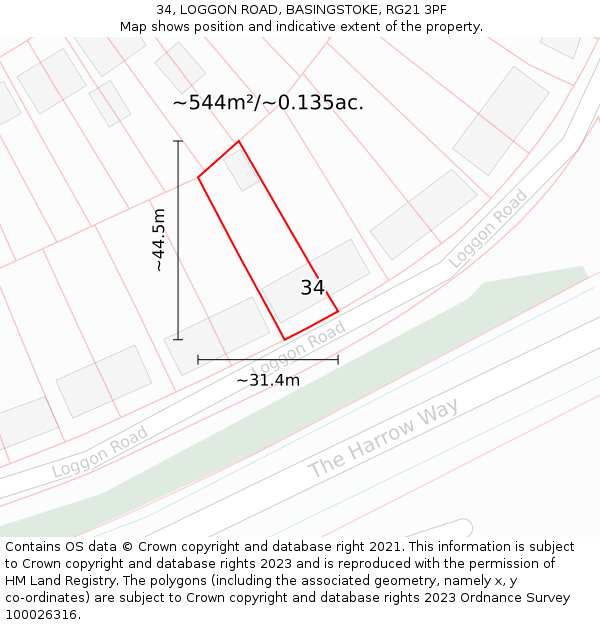 34, LOGGON ROAD, BASINGSTOKE, RG21 3PF: Plot and title map