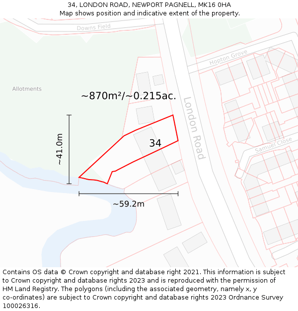 34, LONDON ROAD, NEWPORT PAGNELL, MK16 0HA: Plot and title map