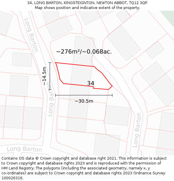 34, LONG BARTON, KINGSTEIGNTON, NEWTON ABBOT, TQ12 3QP: Plot and title map