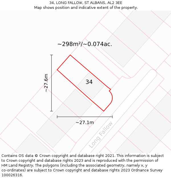 34, LONG FALLOW, ST ALBANS, AL2 3EE: Plot and title map