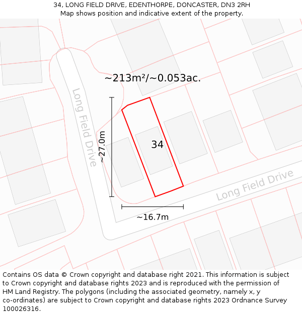 34, LONG FIELD DRIVE, EDENTHORPE, DONCASTER, DN3 2RH: Plot and title map